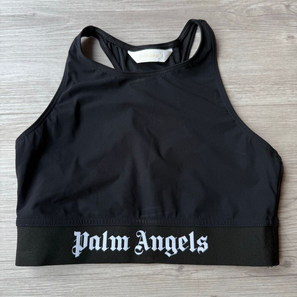 Palm Angels Black Racerback Sports Tank with Logo Band